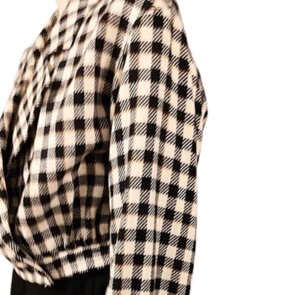 Vintage 1990s Valentino Designer Black Checked Oversized Wool Short Jacket - Picture 4 of 8